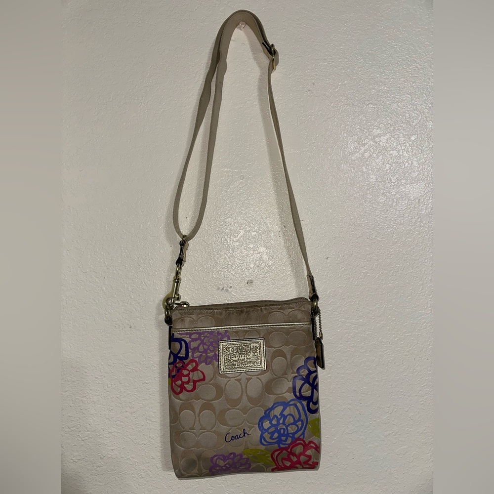 Coach Beige Crossbody Bag with Floral Accents